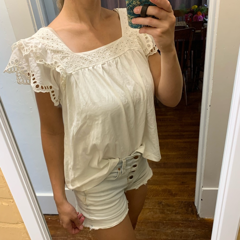 J. Crew Cream Eyelet Lace Blouse